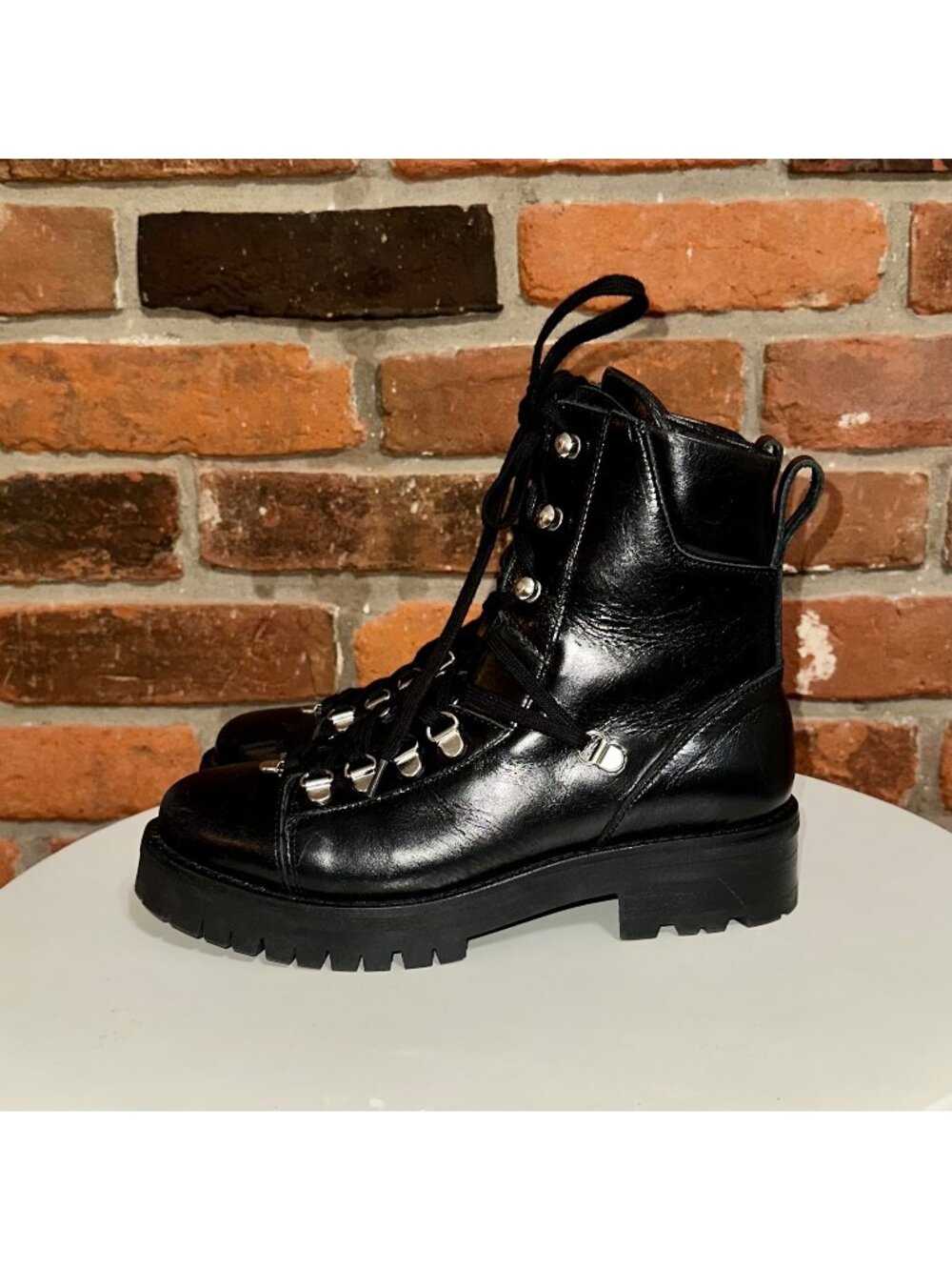 All Saints Franka Black Leather Combat Boots Size 5